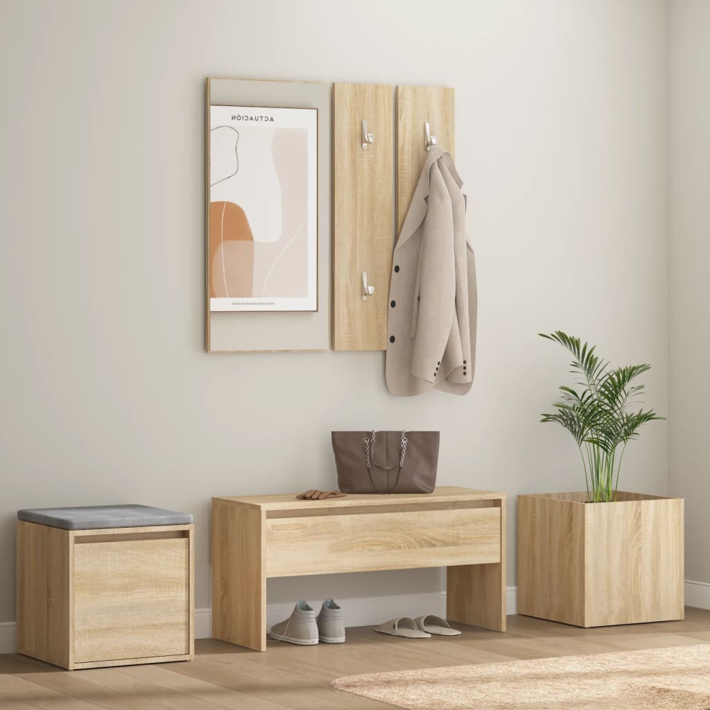 vidaXL sonoma-tölgyszínű szerelt fa előszobai bútorszett