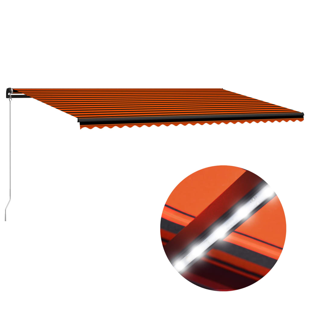 vidaXL narancs és barna kézzel kihúzható LED-es napellenző 600x300 cm