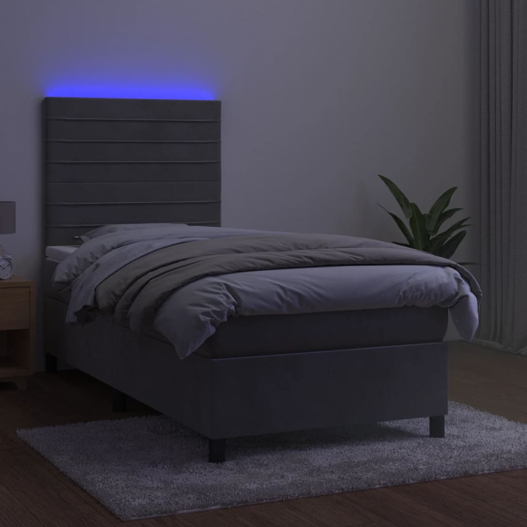 vidaXL világosszürke bársony rugós és LED-es ágy matraccal 80 x 200 cm