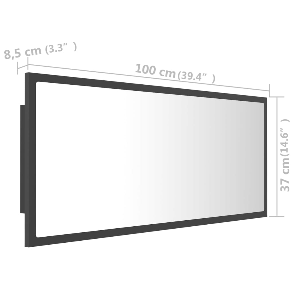 vidaXL szürke akril LED-es fürdőszobai tükör 100x8,5x37 cm