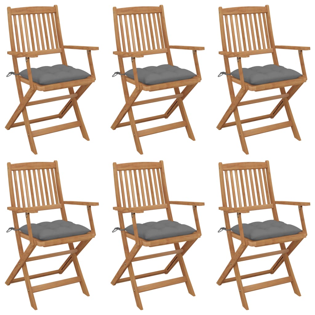 vidaXL 6 db összecsukható tömör akácfa kerti szék párnákkal