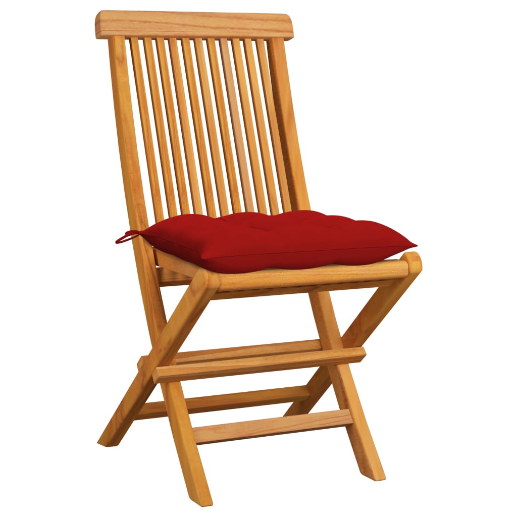 vidaXL 6 db tömör tíkfa kerti szék piros párnával