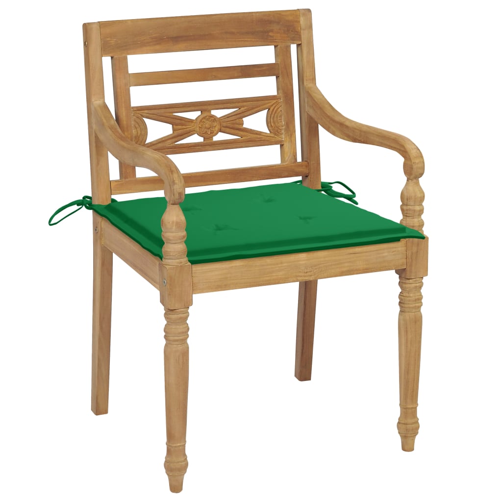 vidaXL 2 db tömör tíkfa Batavia szék zöld párnával
