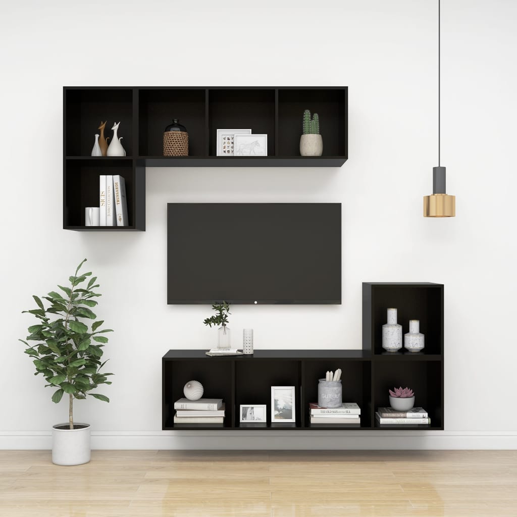 vidaXL fekete falra szerelhető forgácslap TV-szekrény 37 x 37 x 72 cm