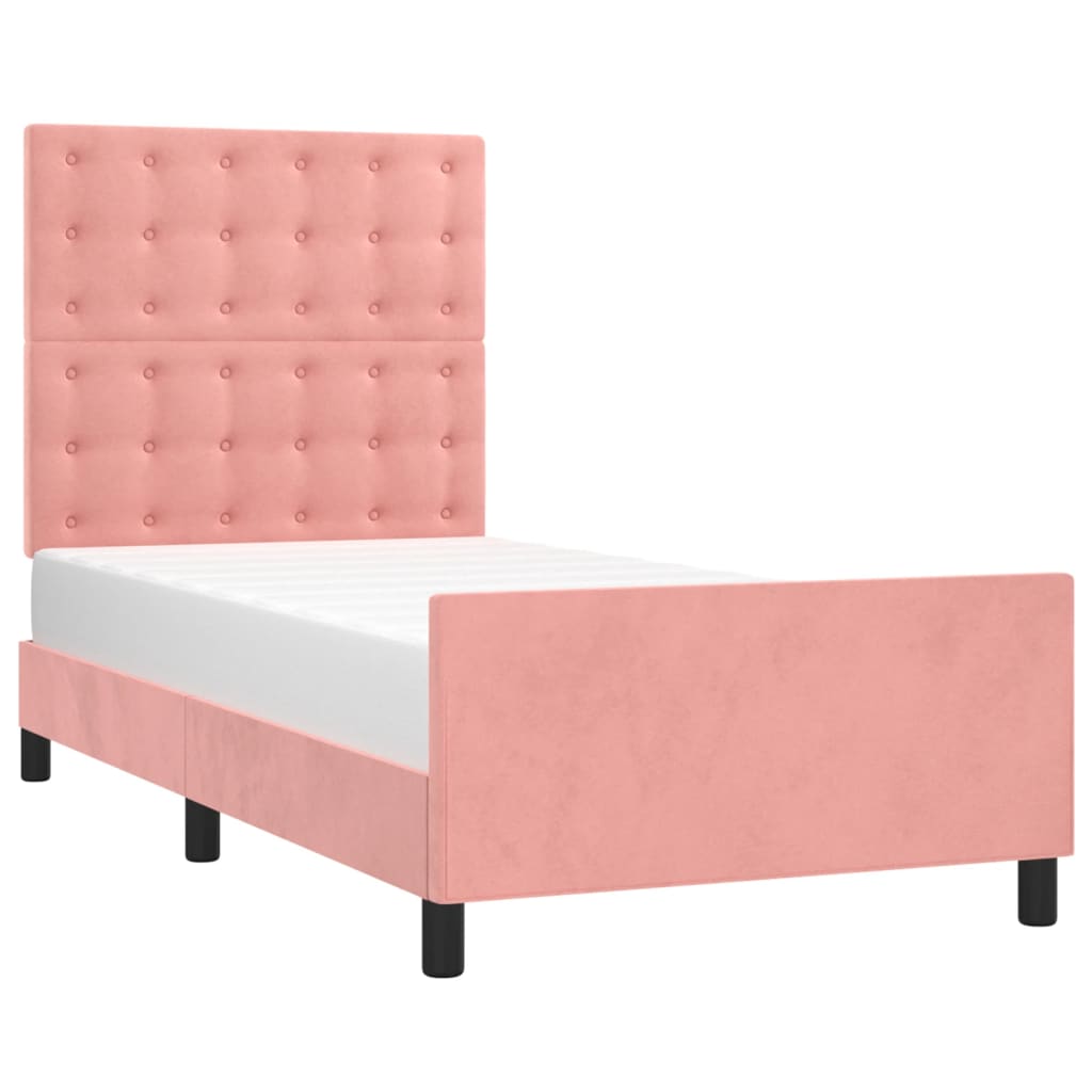 vidaXL rózsaszín bársony ágykeret fejtámlával 90x200 cm