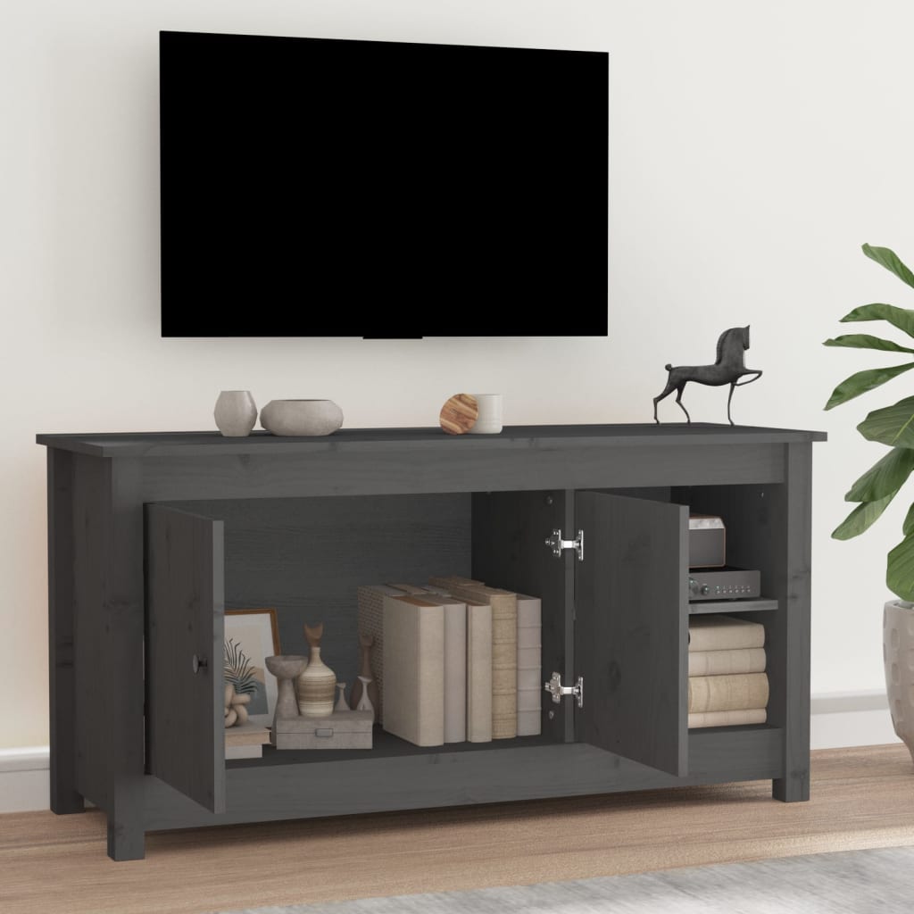 vidaXL szürke tömör fenyőfa TV-szekrény 103 x 36,5 x 52 cm