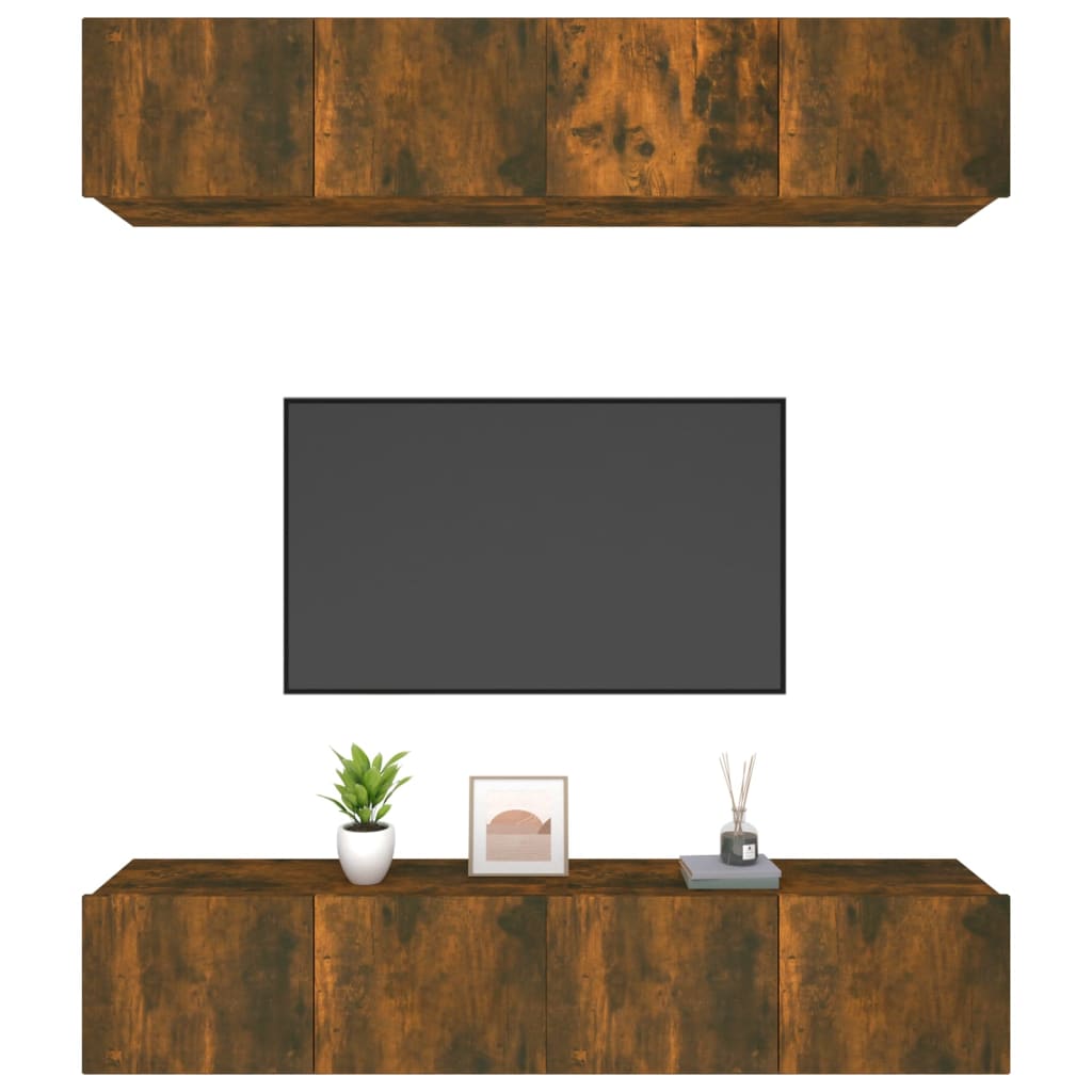 vidaXL 4 db füstös tölgy színű szerelt fa TV-szekrény 80 x 30 x 30 cm