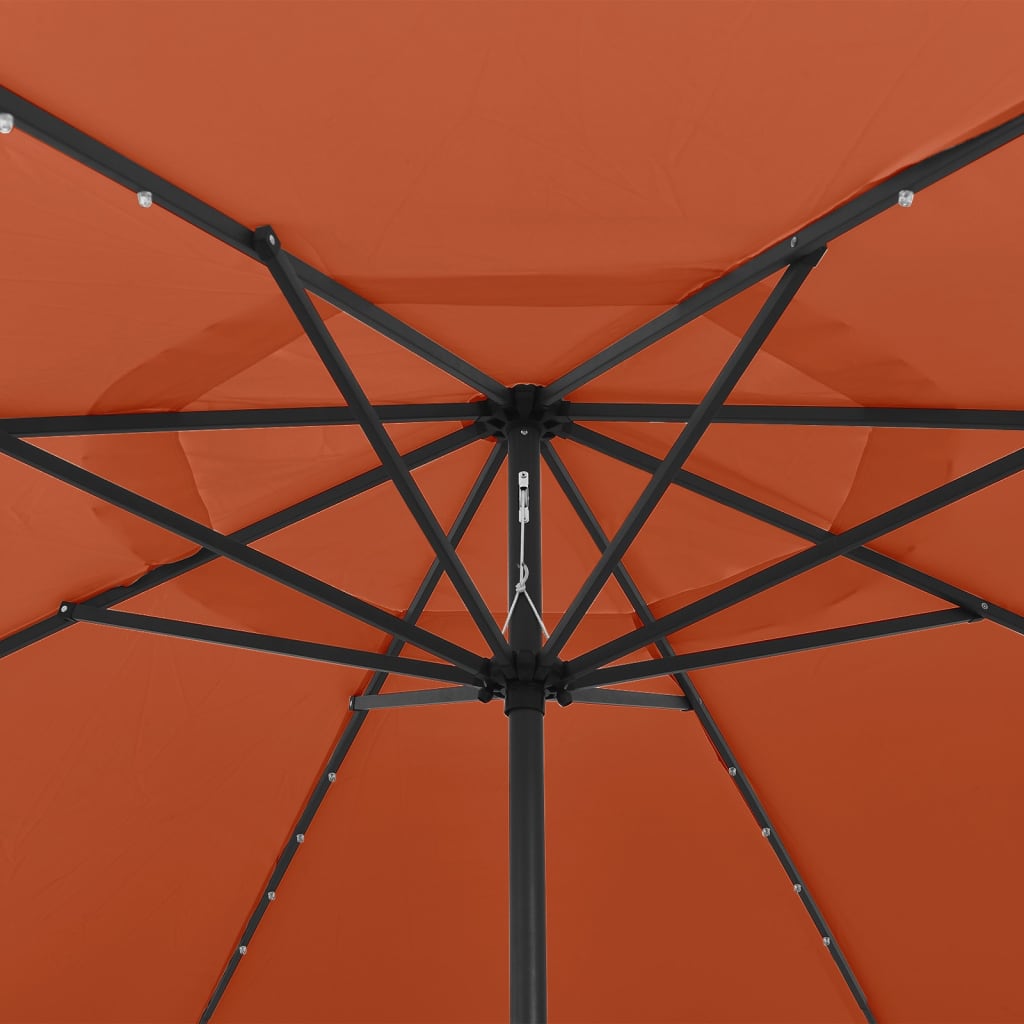 vidaXL terrakotta kültéri napernyő LED-fényekkel és fémrúddal 400 cm