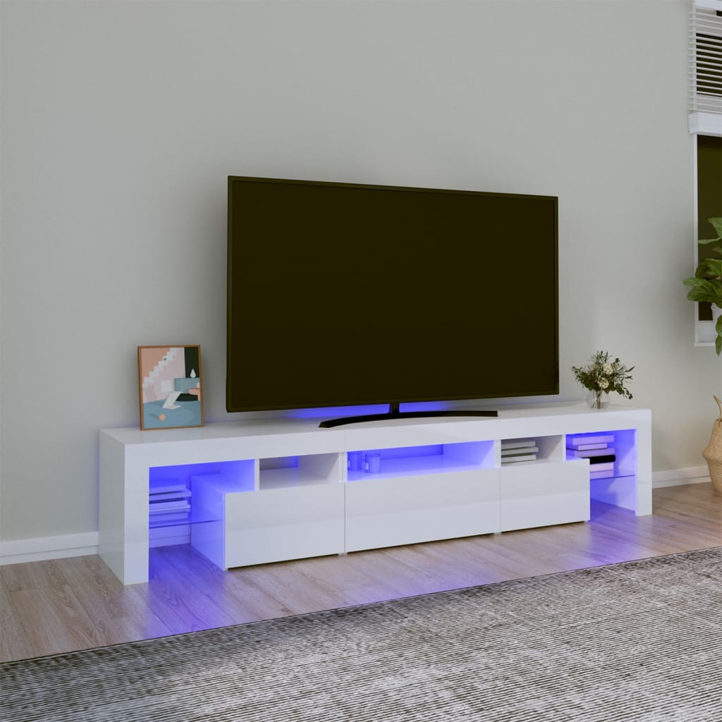 vidaXL magasfényű fehér TV-szekrény LED lámpákkal 200x36,5x40 cm