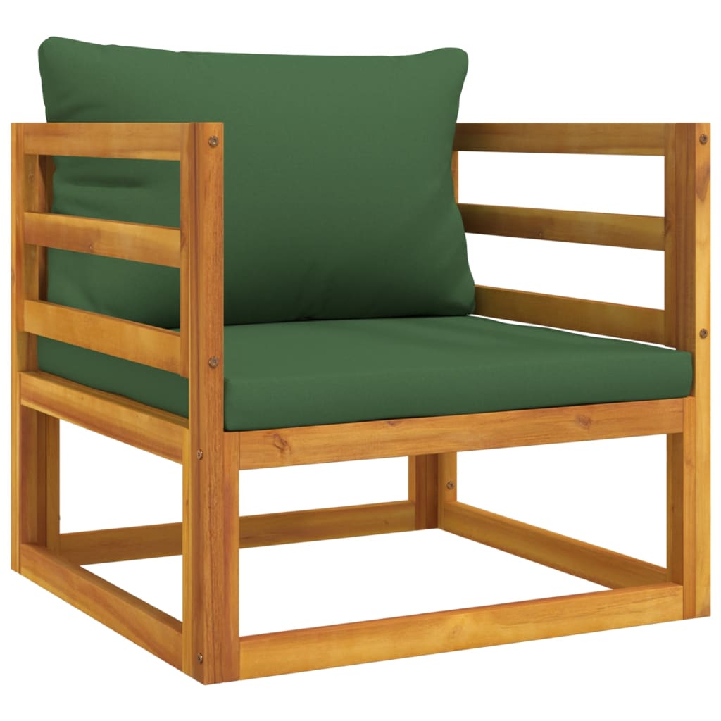 vidaXL tömör akácfa kerti szék zöld párnákkal