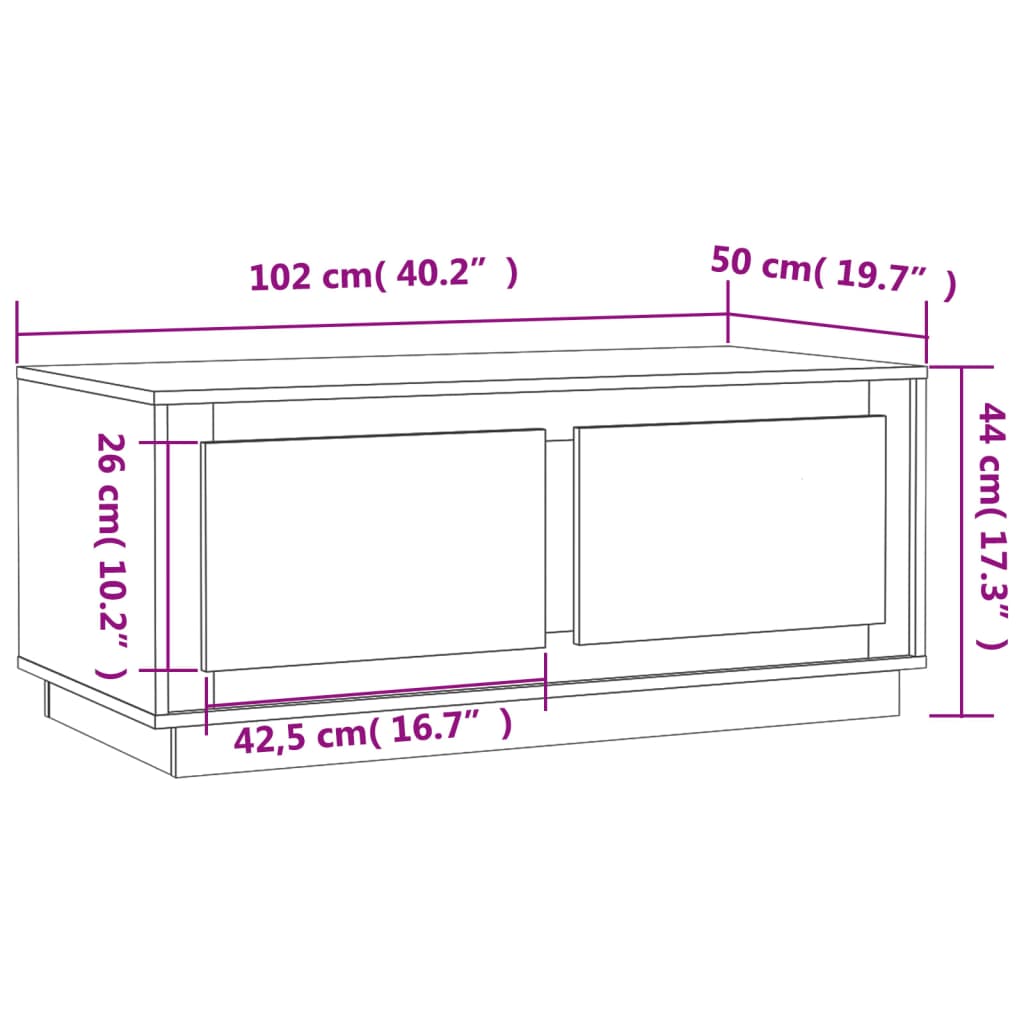 vidaXL fehér szerelt fa dohányzóasztal 102x50x44 cm