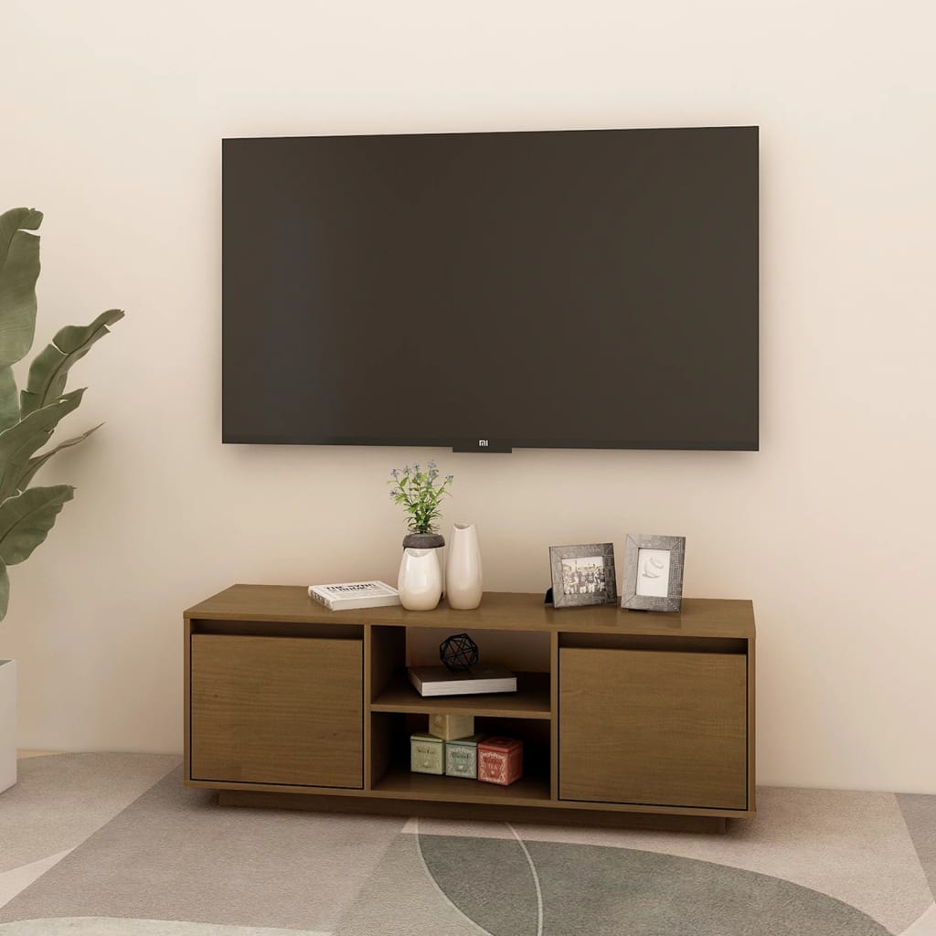 vidaXL mézbarna tömör fenyőfa TV-szekrény 110 x 30 x 40 cm