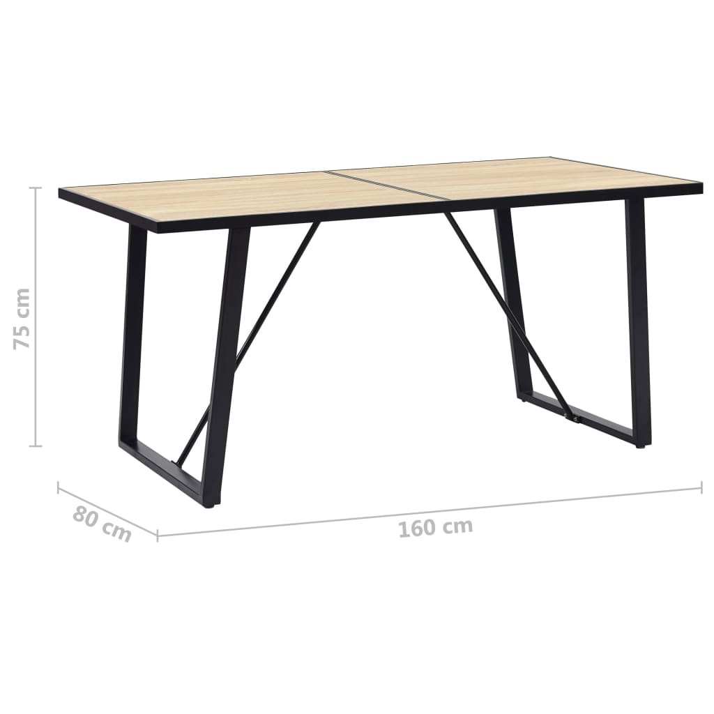 vidaXL tölgyszínű MDF étkezőasztal 160 x 80 x 75 cm
