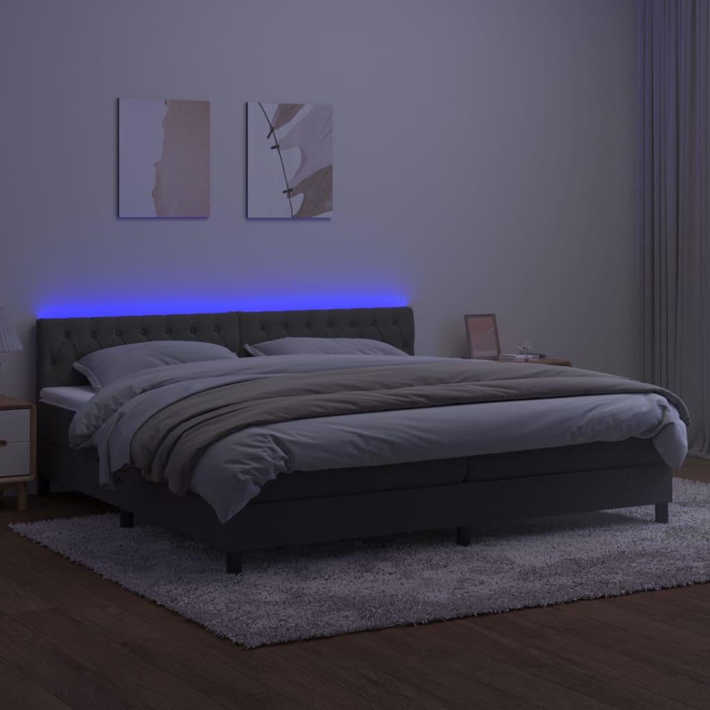 vidaXL sötétszürke bársony rugós és LED-es ágy matraccal 200x200 cm
