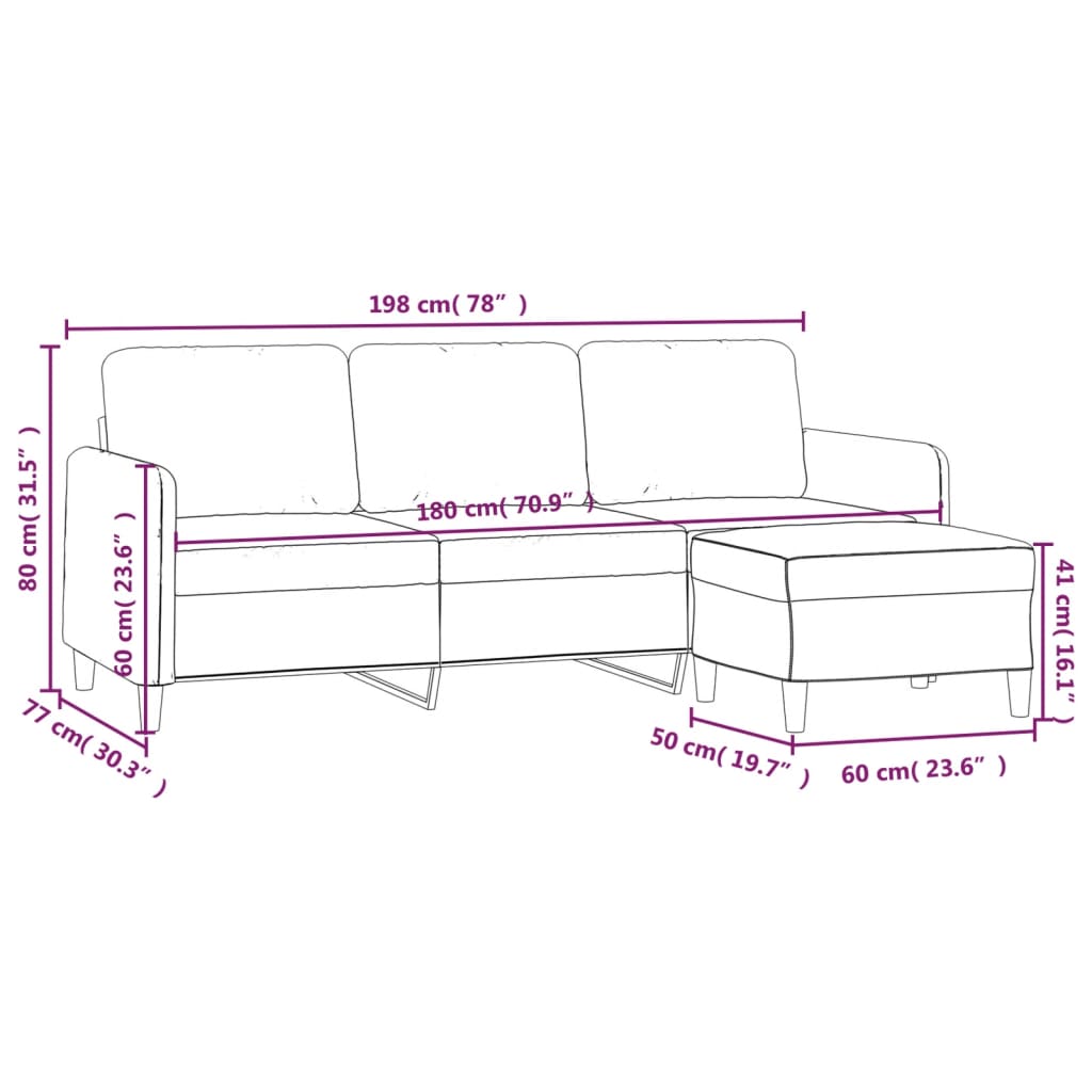 vidaXL 3 személyes sötétszürke bársony kanapé lábtartóval 180 cm