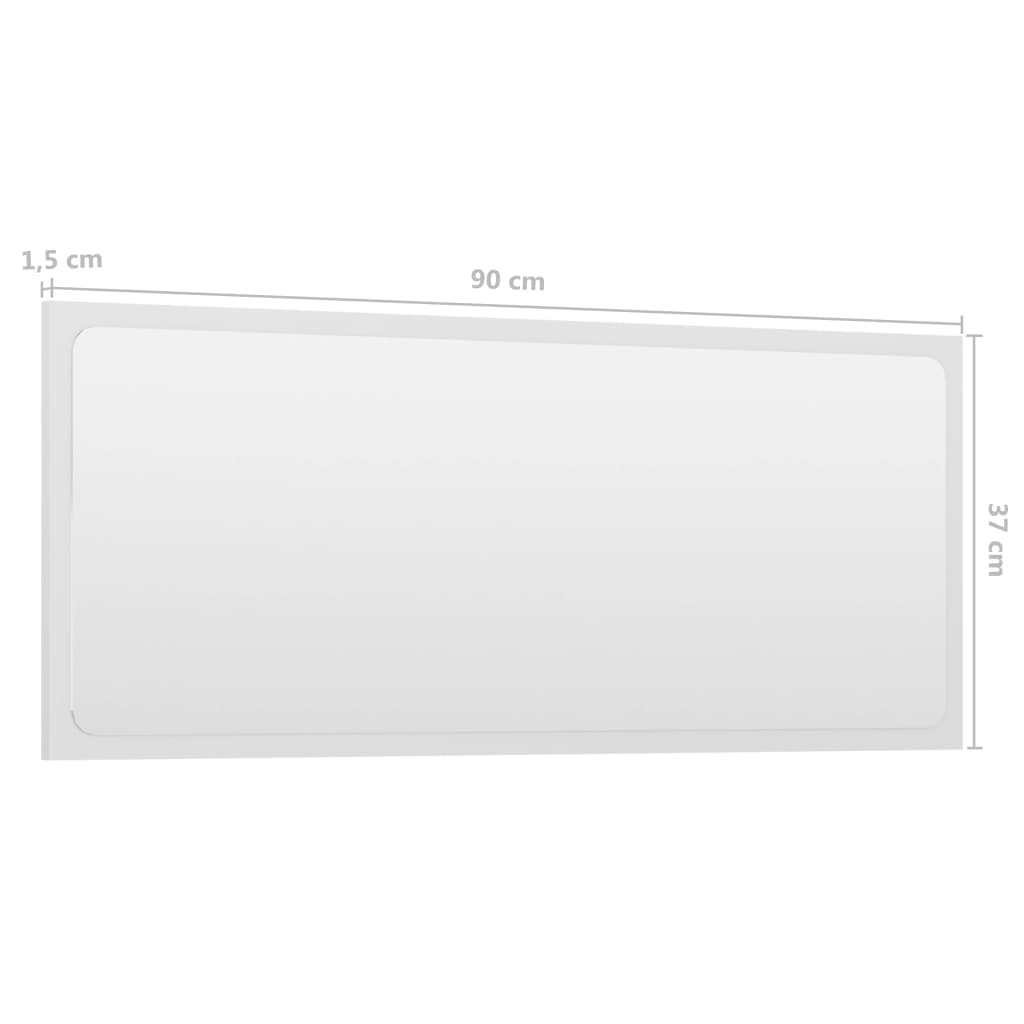 vidaXL magasfényű fehér forgácslap fürdőszobai tükör 90 x 1,5 x 37 cm