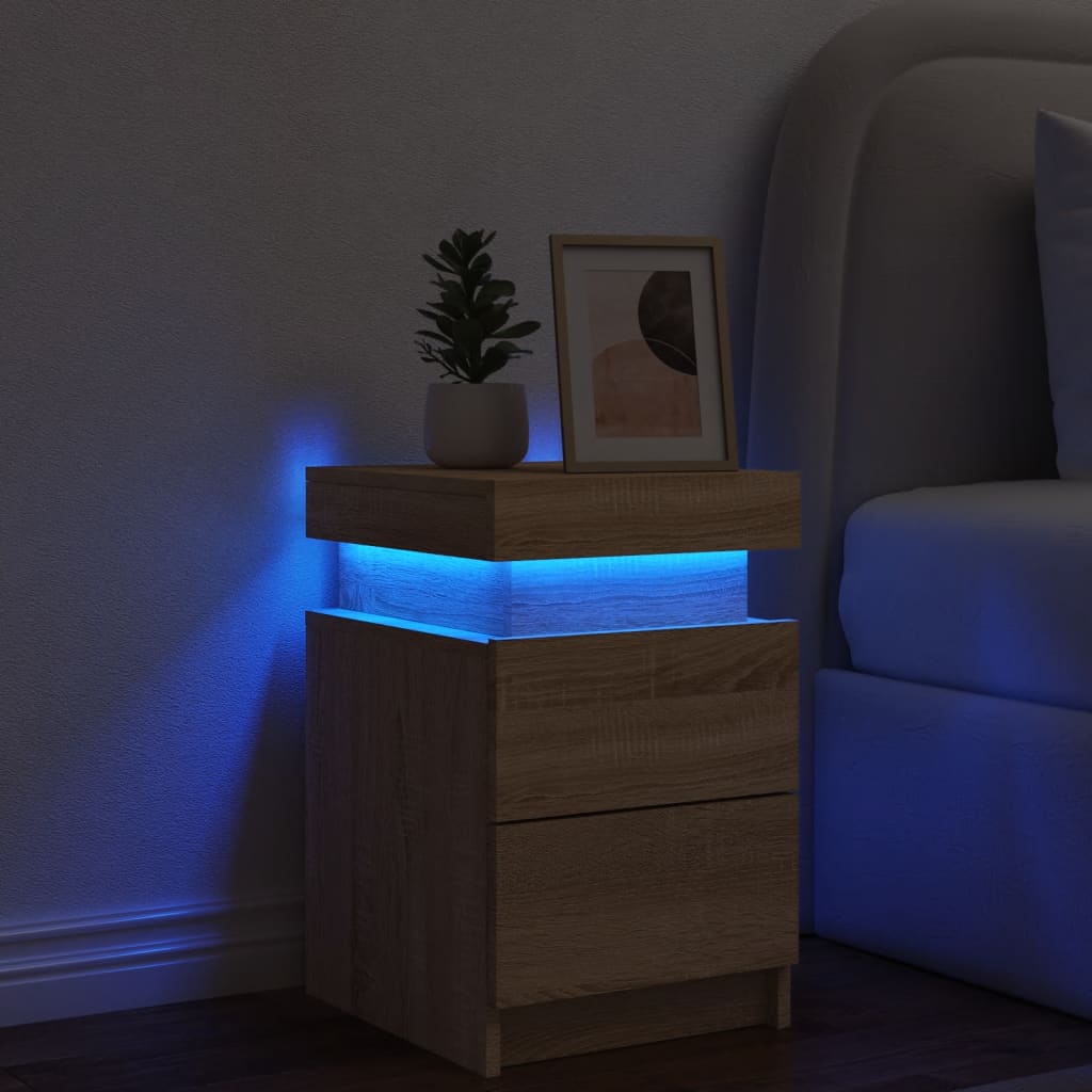 vidaXL sonoma-tölgyszínű éjjeliszekrény LED-ekkel 35 x 39 x 55 cm