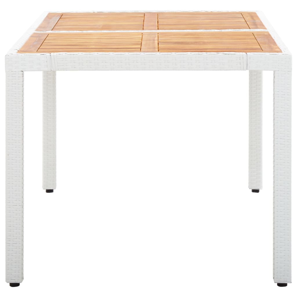 vidaXL fehér polyrattan és tömör akácfa kerti asztal 150 x 90 x 75 cm