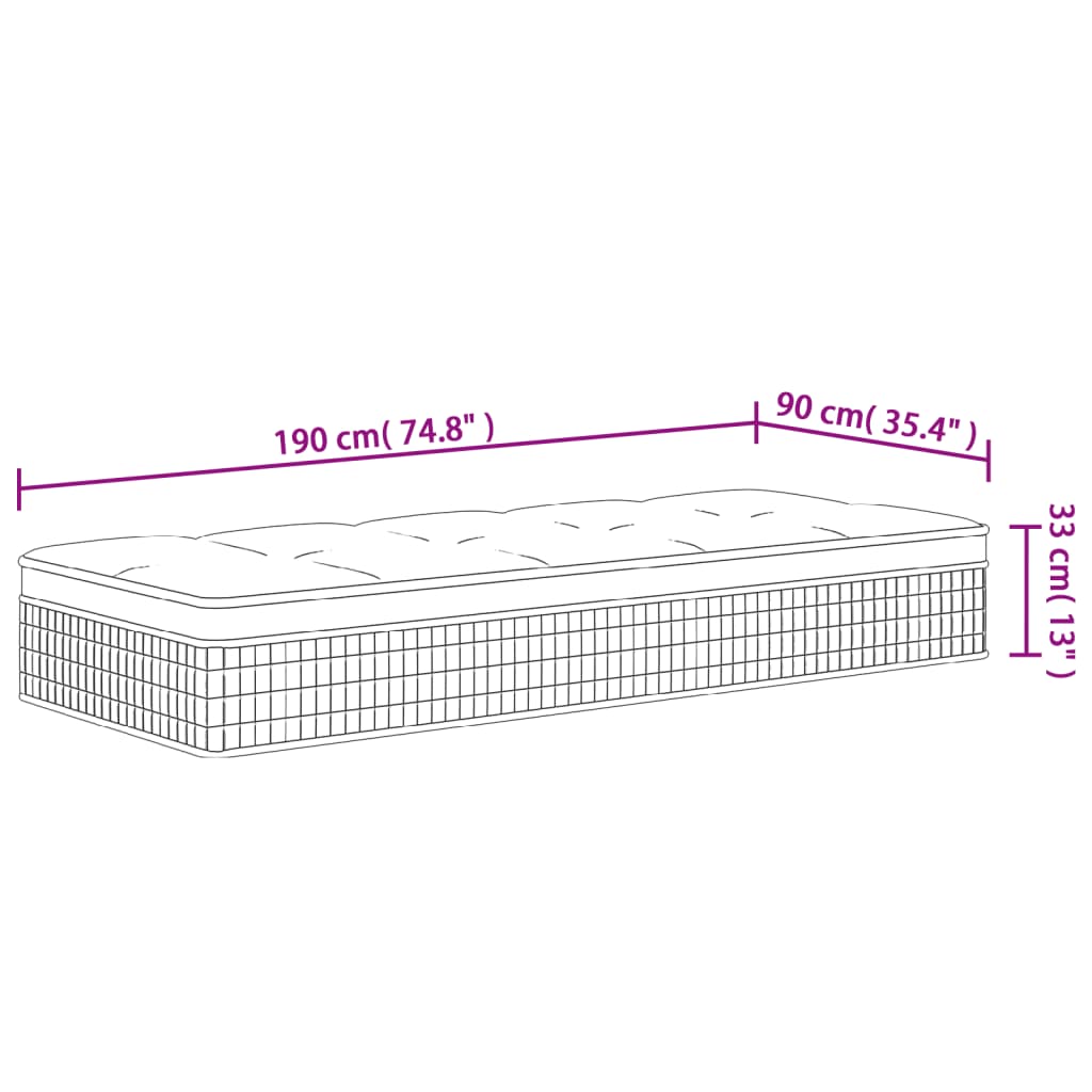 vidaXL közepes keménységű egyszemélyes zsebrugós matrac 90 x 190 cm