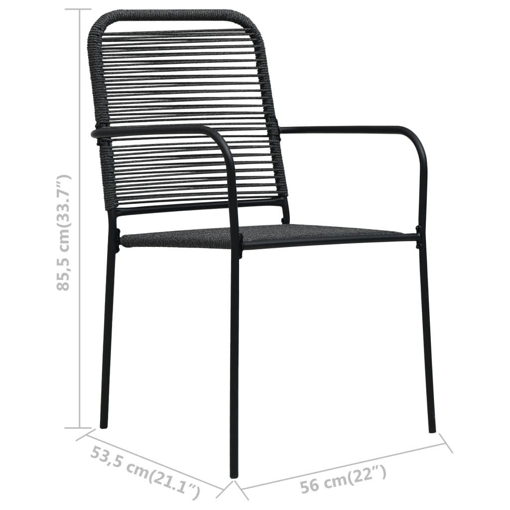 vidaXL 2 db fekete pamut kötél és acél kerti szék