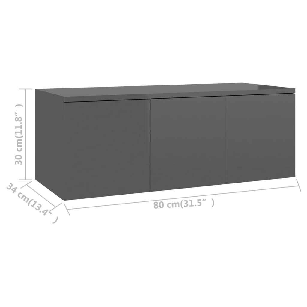 vidaXL magasfényű szürke forgácslap TV-szekrény 80 x 34 x 30 cm