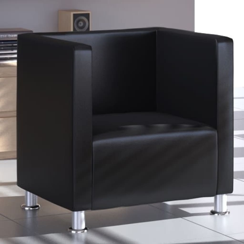 vidaXL fekete műbőr kocka alakú fotel