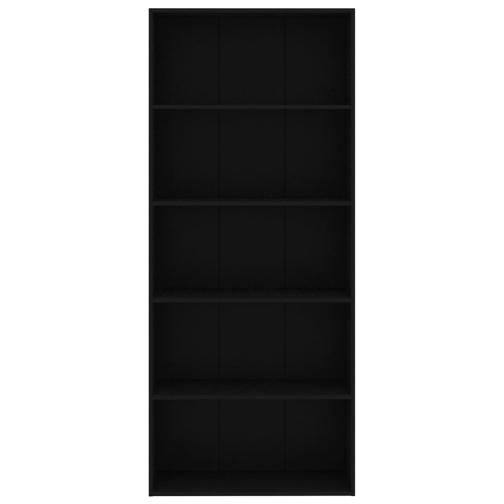 vidaXL 5 szintes fekete forgácslap könyvszekrény 80 x 30 x 189 cm