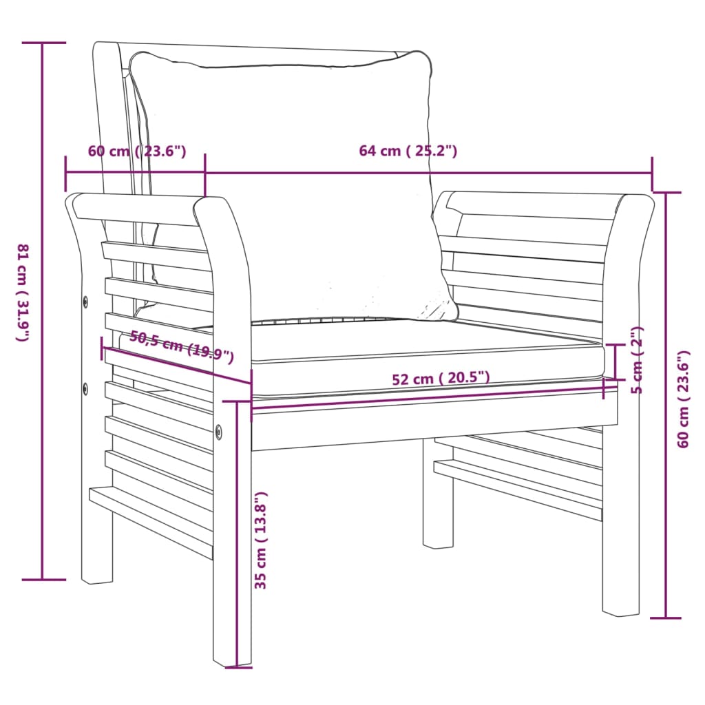 vidaXL 5 részes tömör akácfa kerti ülőgarnitúra párnákkal