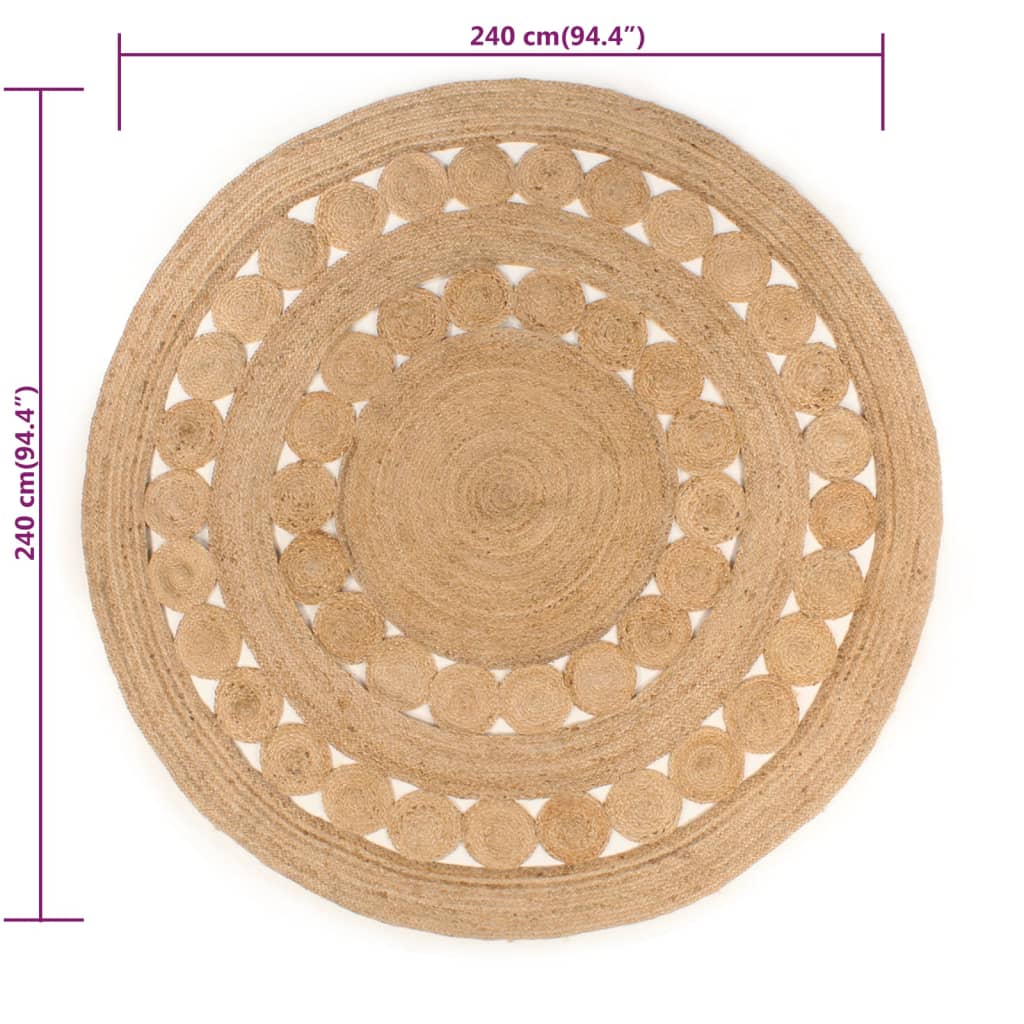 vidaXL kör alakú, fonott juta szőnyeg 240 cm