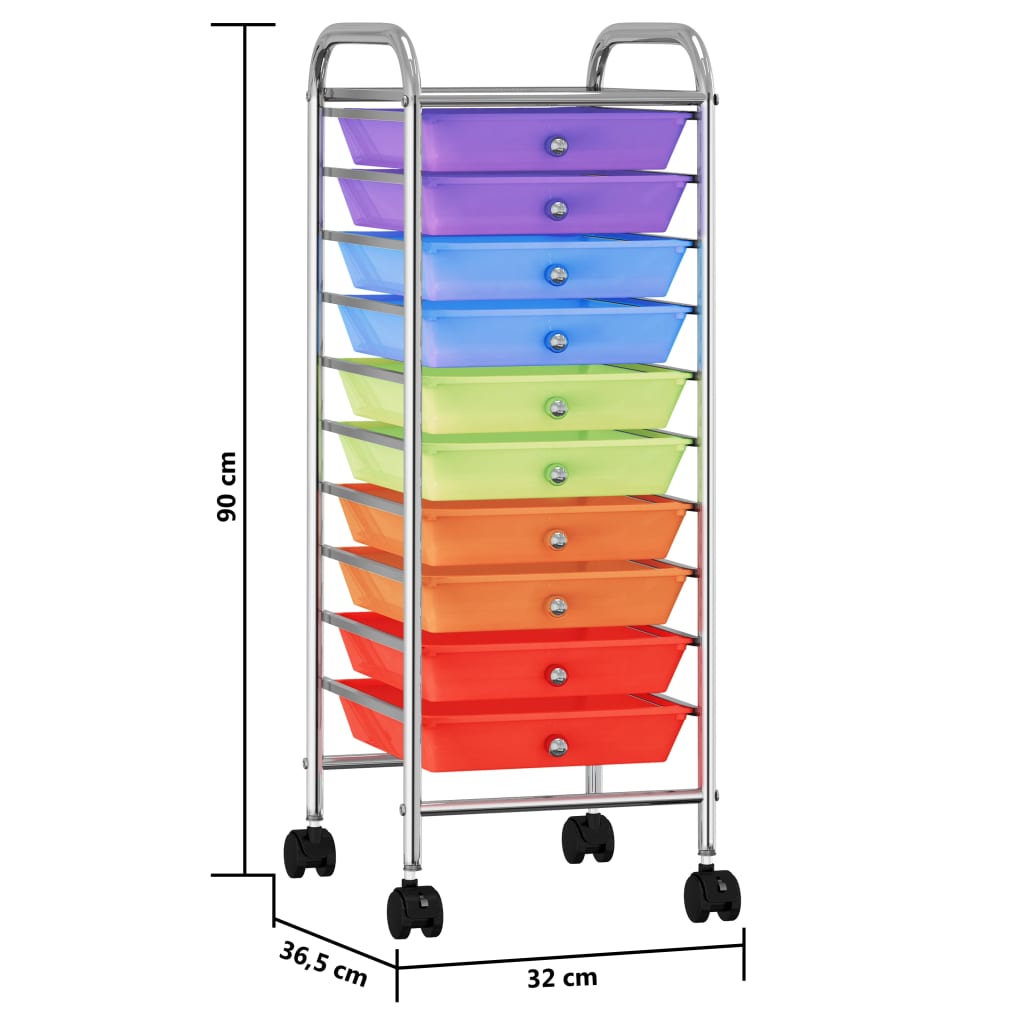 vidaXL 10 fiókos mozgatható többszínű műanyag tárolókocsi