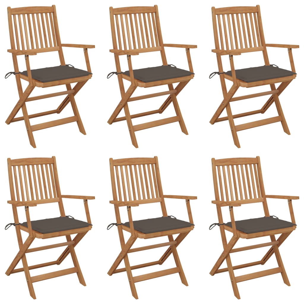vidaXL 6 db összecsukható tömör akácfa kerti szék párnával