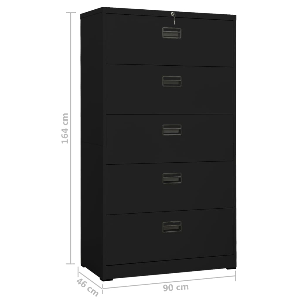 vidaXL fekete acél irattartó szekrény 90 x 46 x 164 cm