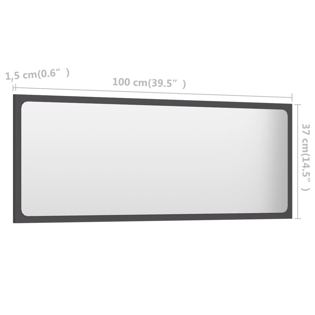 vidaXL szürke forgácslap fürdőszobai tükör 100 x 1,5 x 37 cm