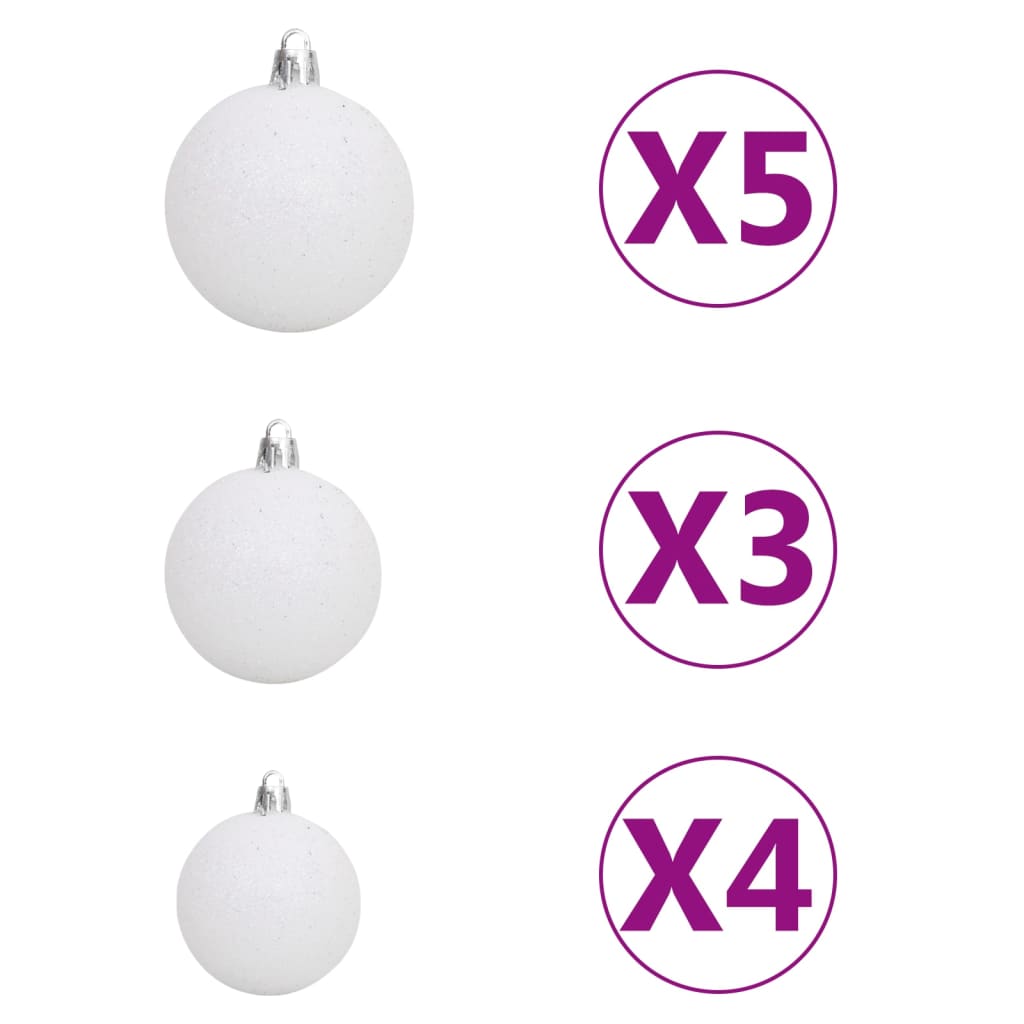 vidaXL fehér megvilágított fél műkarácsonyfa gömb szettel 180 cm