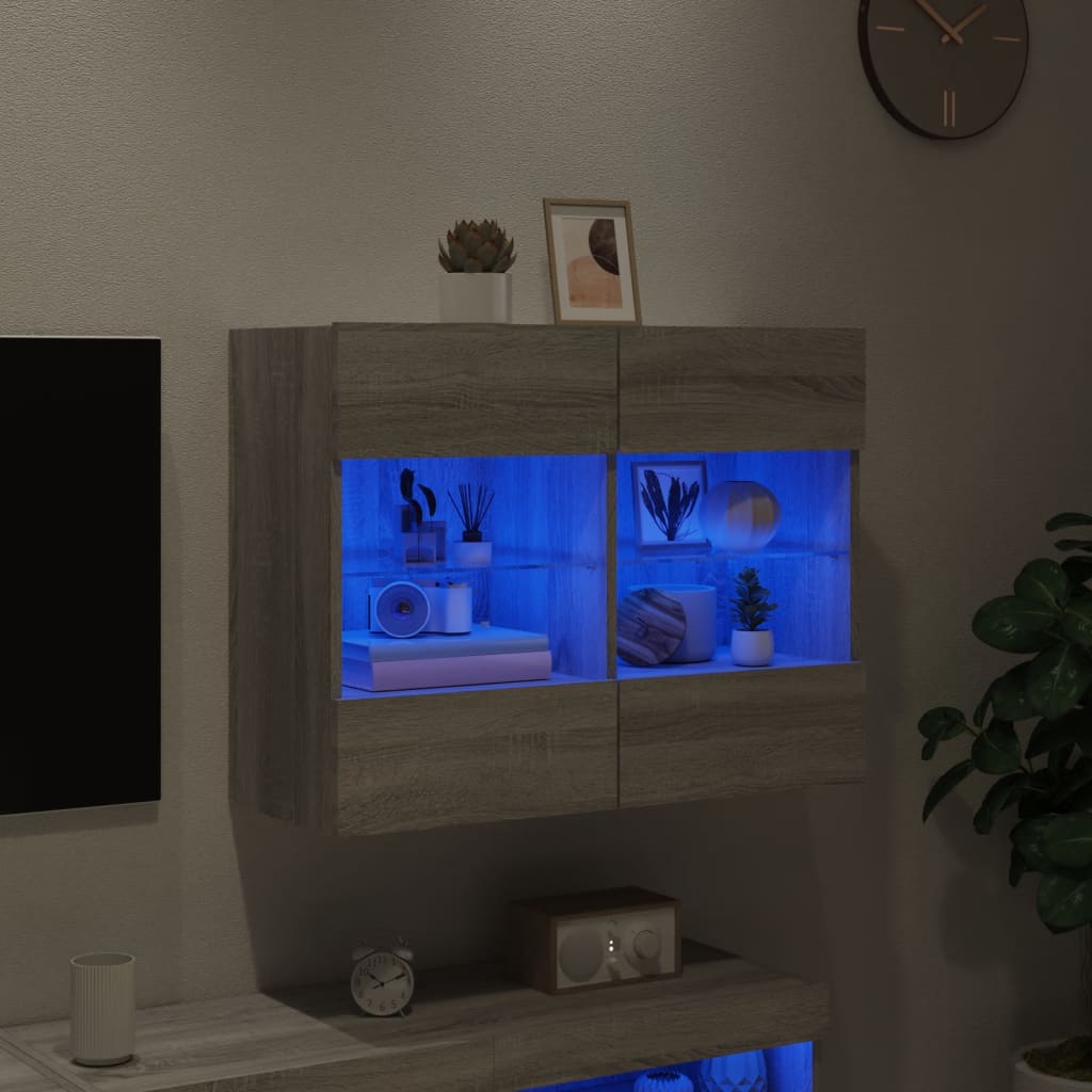 vidaXL szürke sonoma színű fali TV-szekrény LED-ekkel 78,5x30x60,5 cm