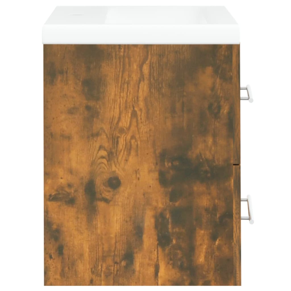 vidaXL füstös tölgy színű szerelt fa mosdószekrény beépített mosdóval