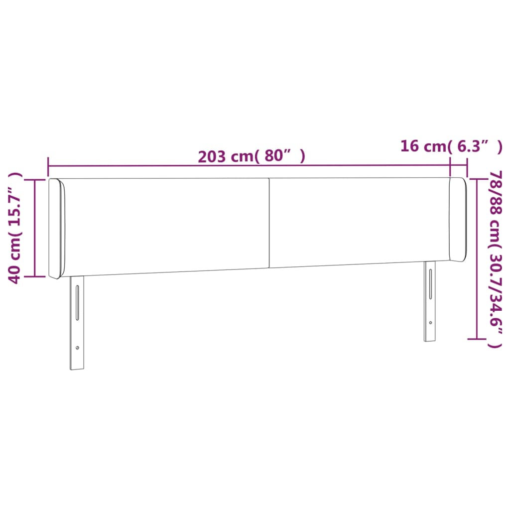vidaXL rózsaszín bársony LED-es fejtámla 203x16x78/88 cm