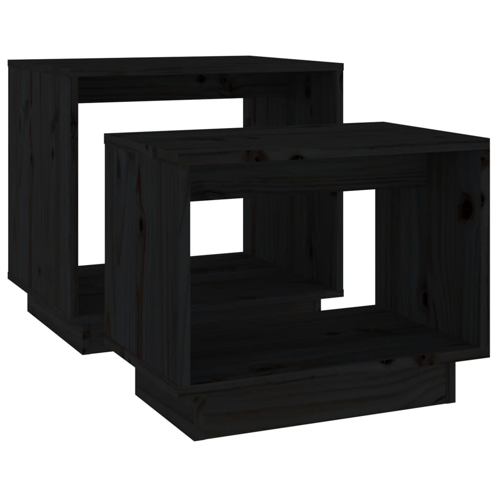 vidaXL 2 db fekete tömör fenyőfa rakásolható dohányzóasztal