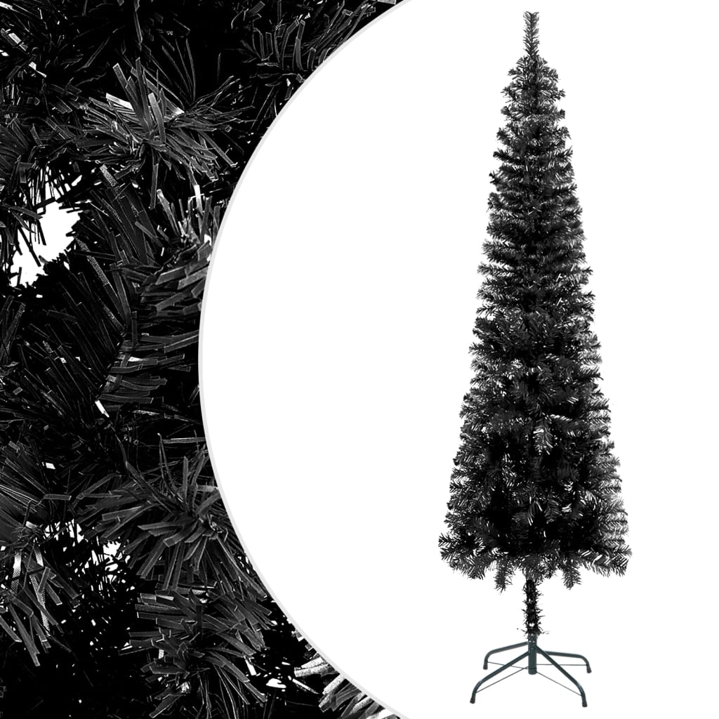 vidaXL fekete megvilágított vékony karácsonyfa gömb szettel 210 cm