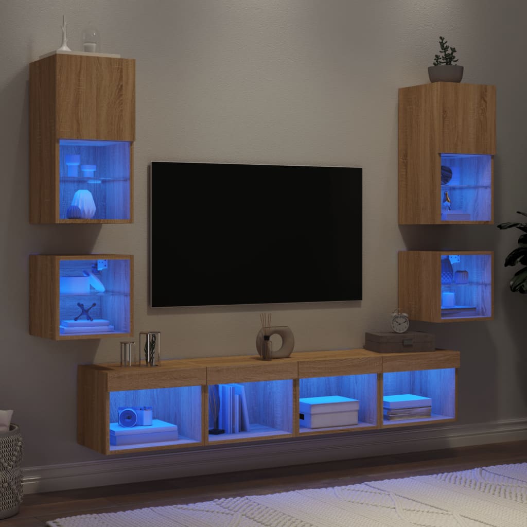vidaXL 8 darab füstös tölgy színű szerelt fa TV-bútor LED-del