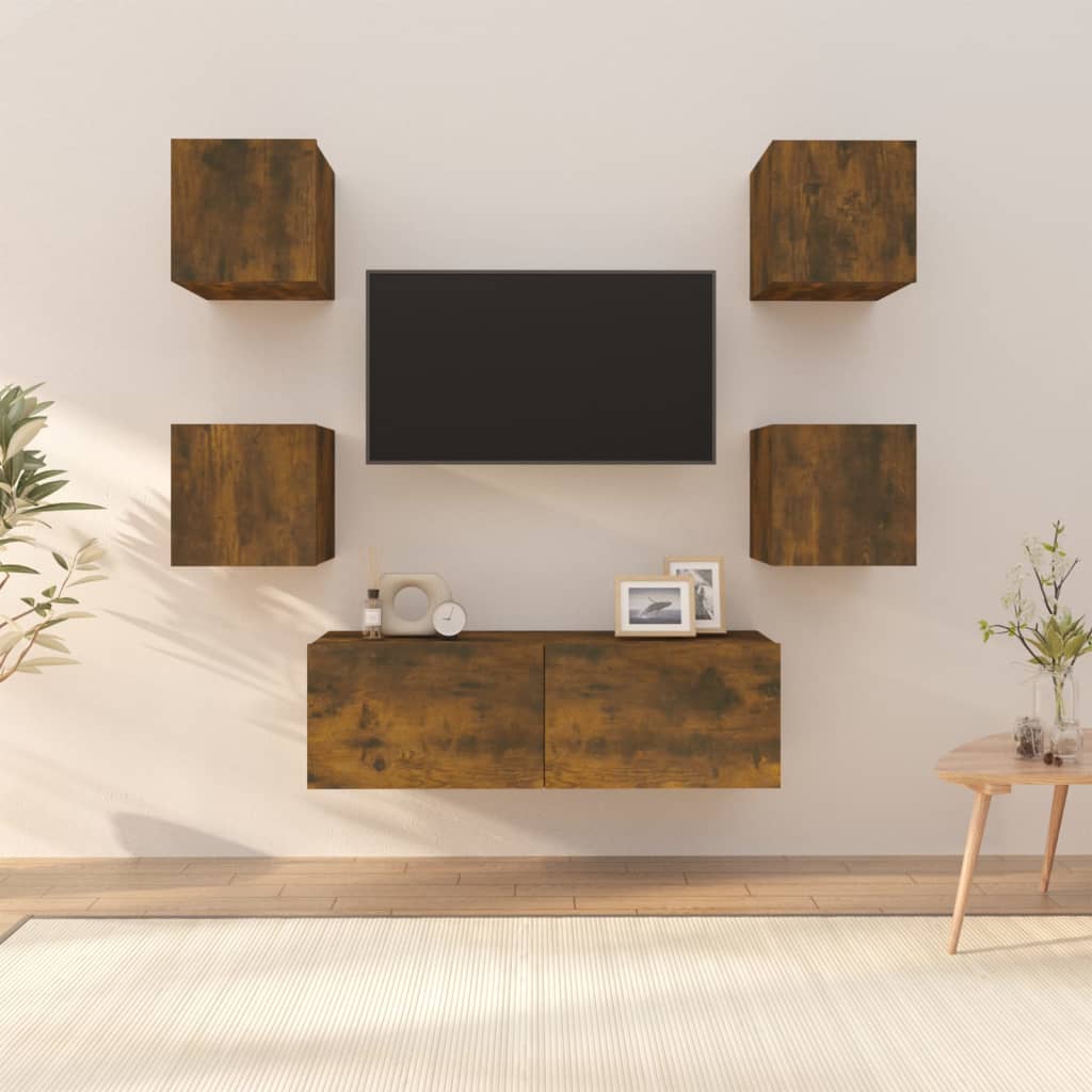vidaXL füstölt tölgyszínű szerelt fa fali TV-szekrényszett
