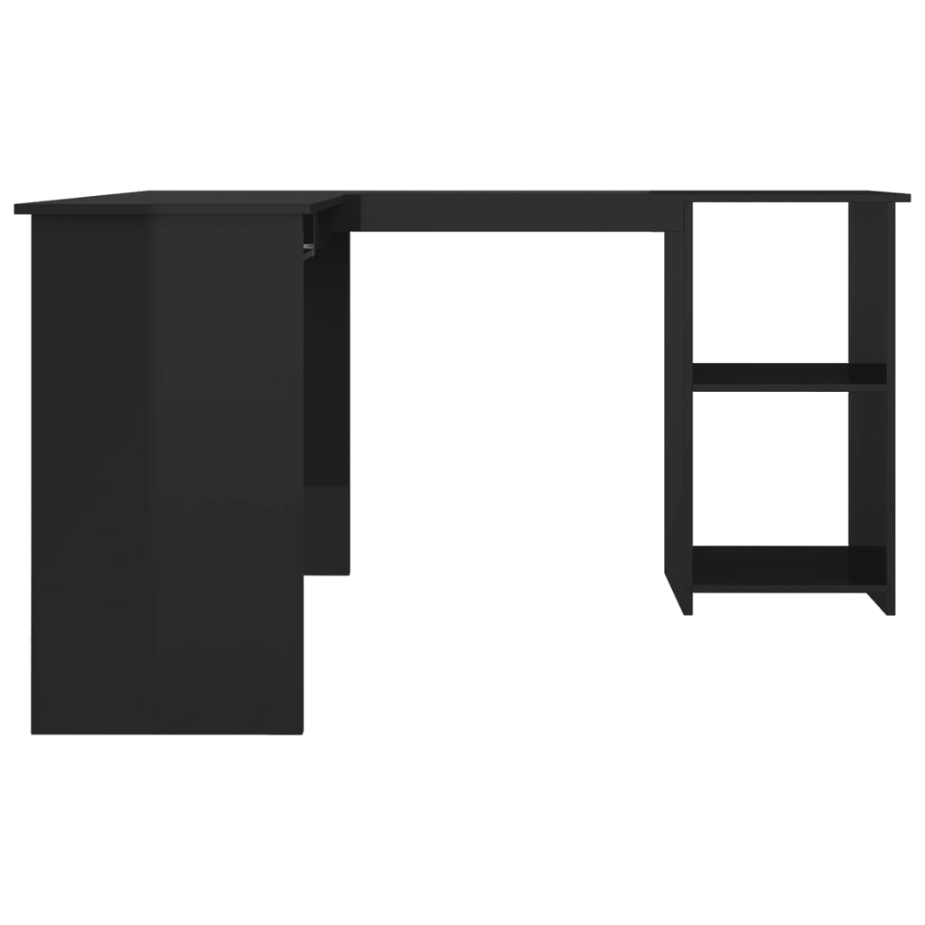vidaXL magasfényű fekete forgácslap L-alakú íróasztal 120x140x75 cm