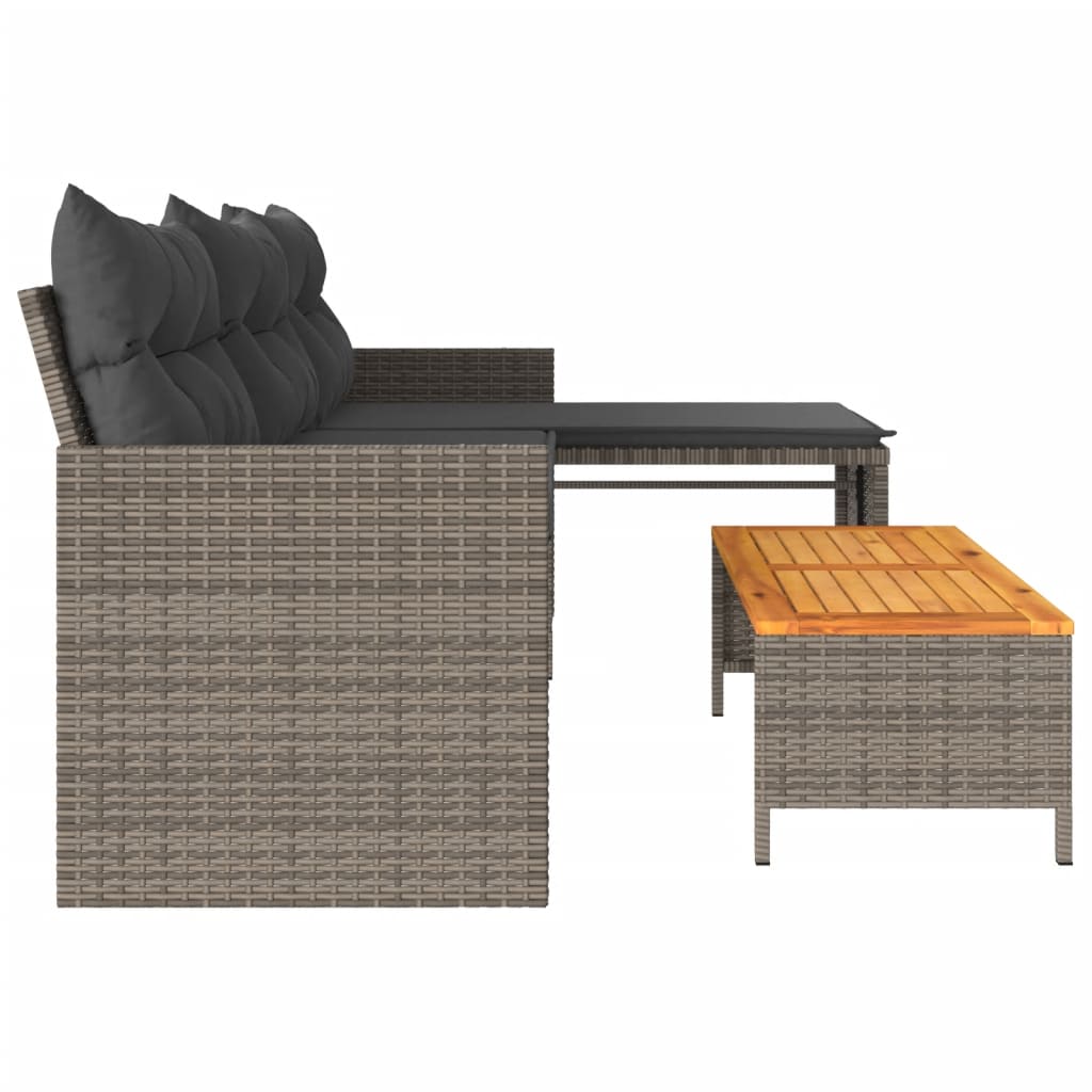 vidaXL L-alakú szürke polyrattan kerti kanapé asztallal és párnákkal