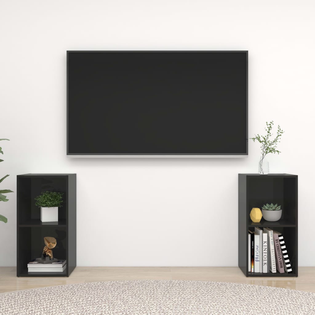 vidaXL 2 db magasfényű fekete forgácslap TV-szekrény 72 x 35 x 36,5 cm