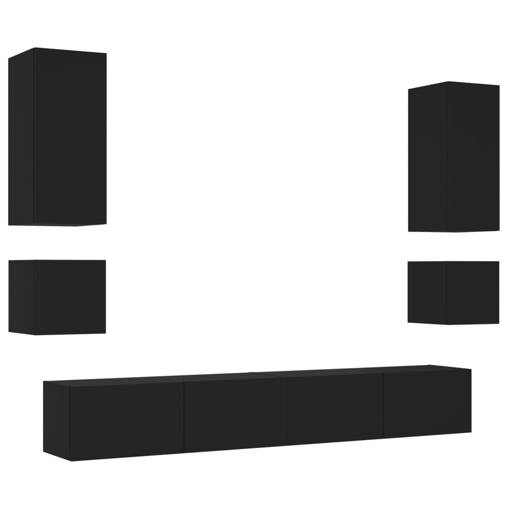 vidaXL 6 darab fekete falra szerelhető TV-szekrény LED-del