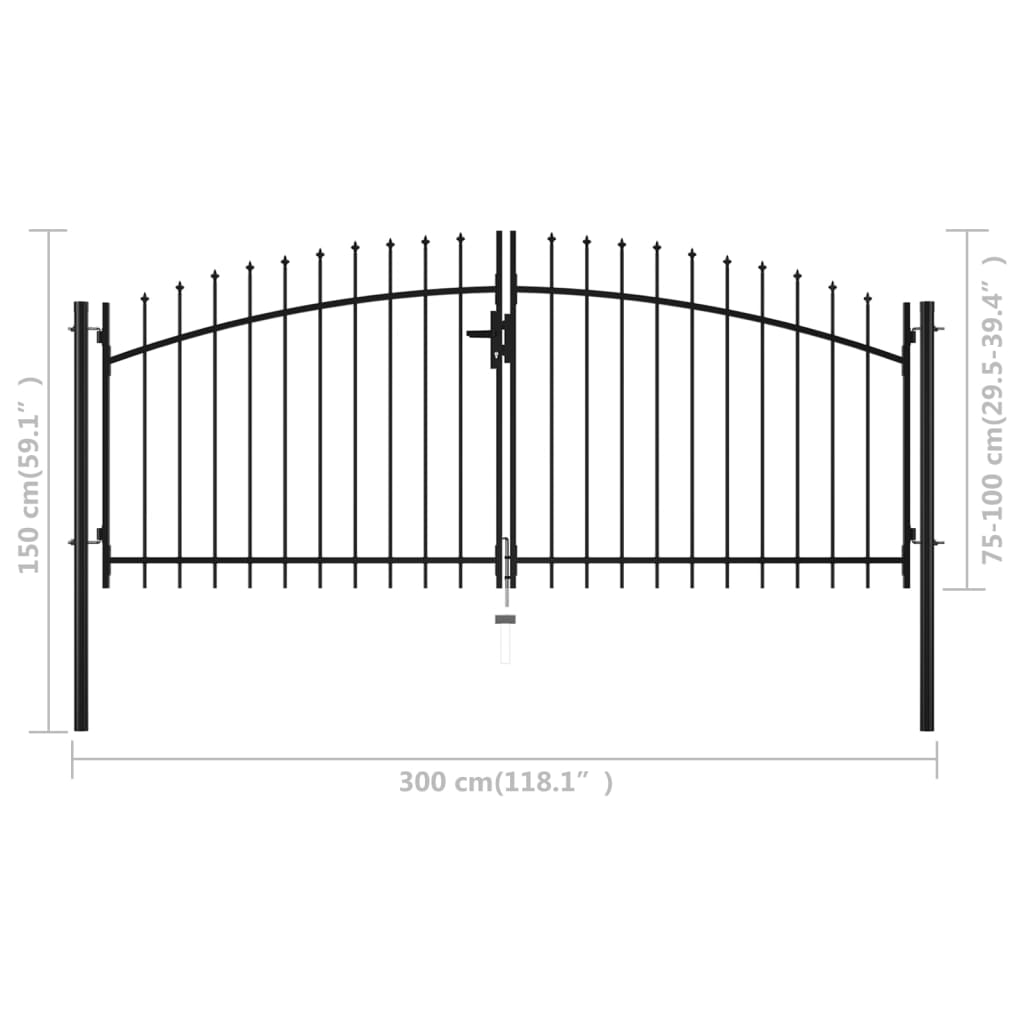 vidaXL dupla ajtós lándzsahegy tetejű kerítéskapu 300 x 150 cm