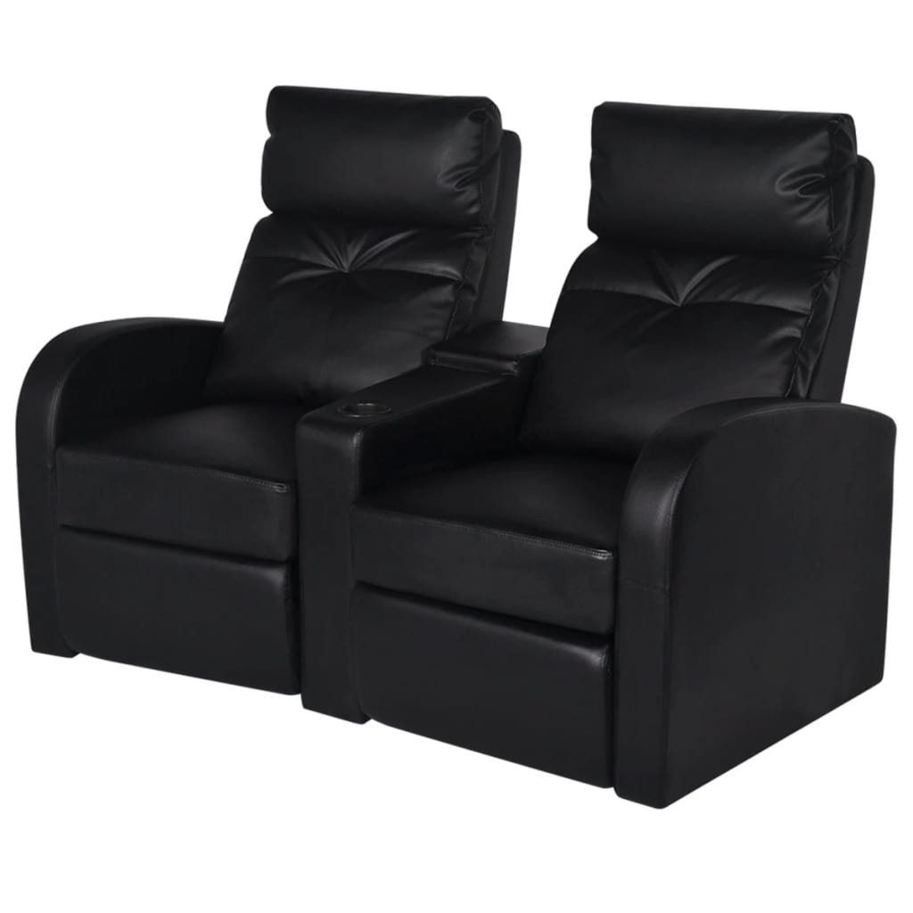 vidaXL 2 személyes fekete dönthető támlájú műbőr fotel