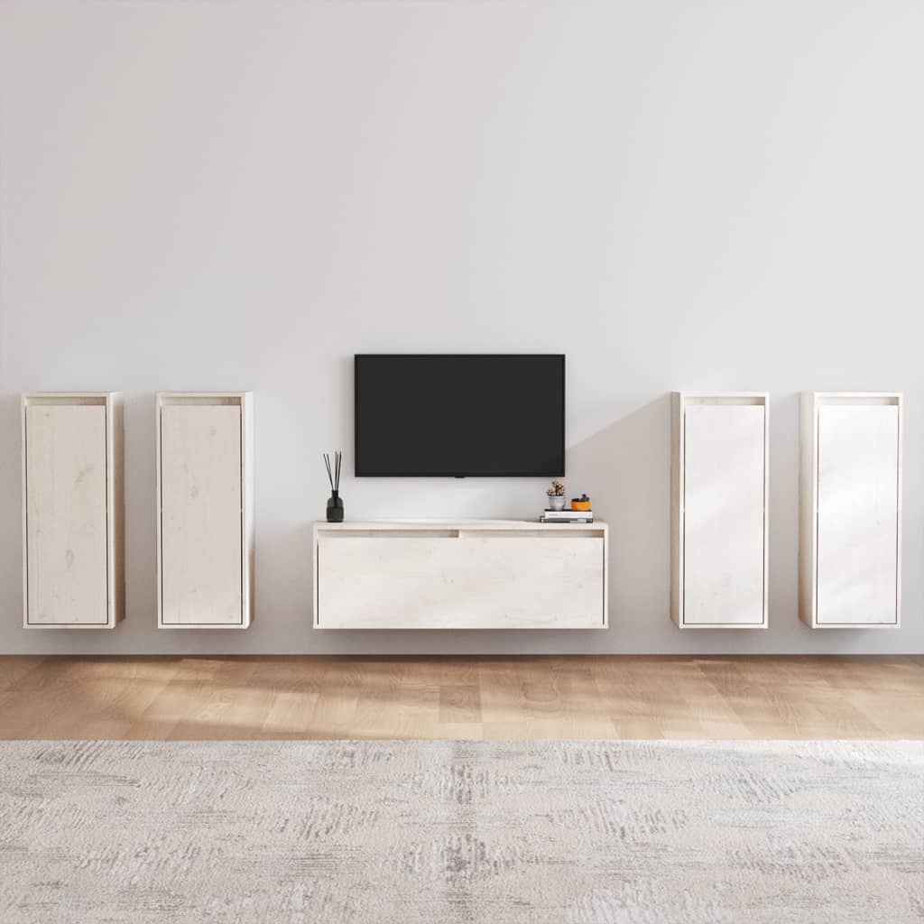vidaXL 5 darab fehér tömör fenyőfa TV-szekrény