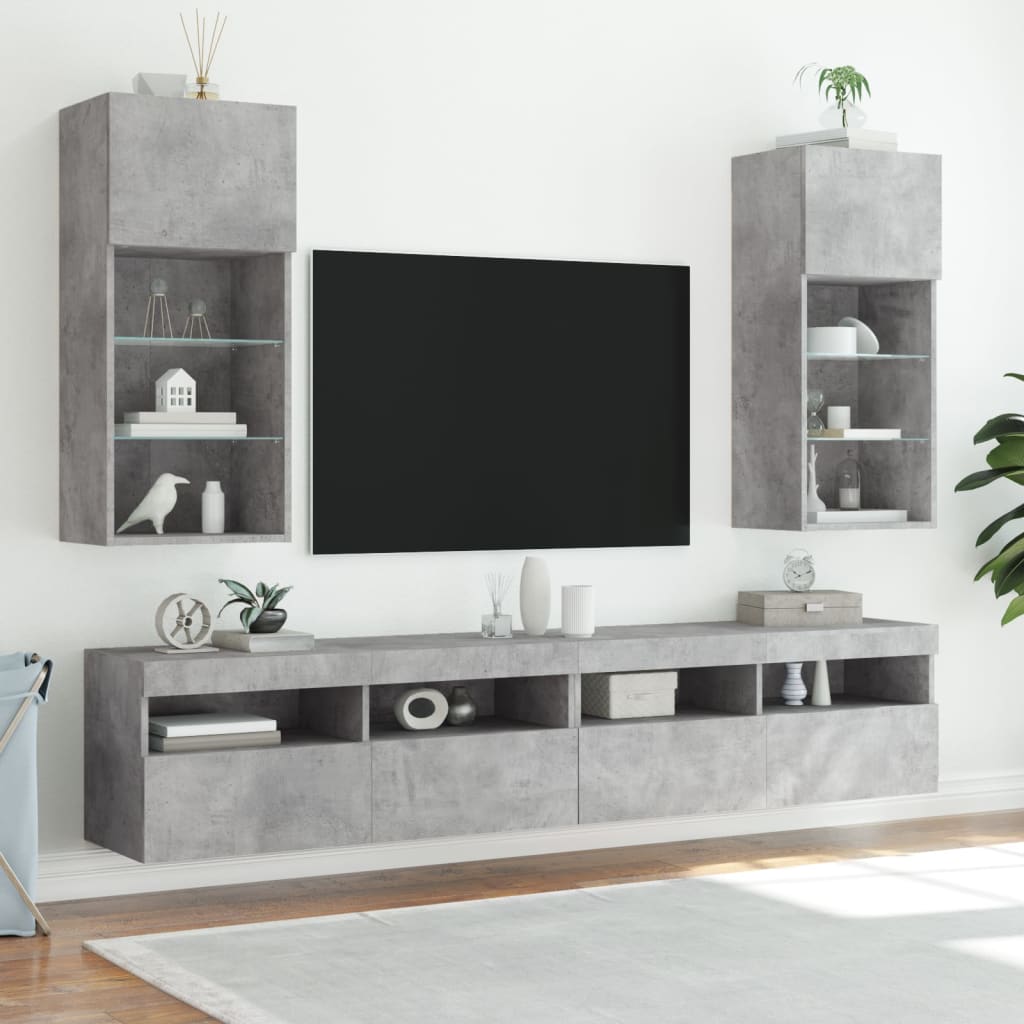 vidaXL 2 db betonszürke TV-szekrény LED-világítással 40,5 x 30 x 90 cm
