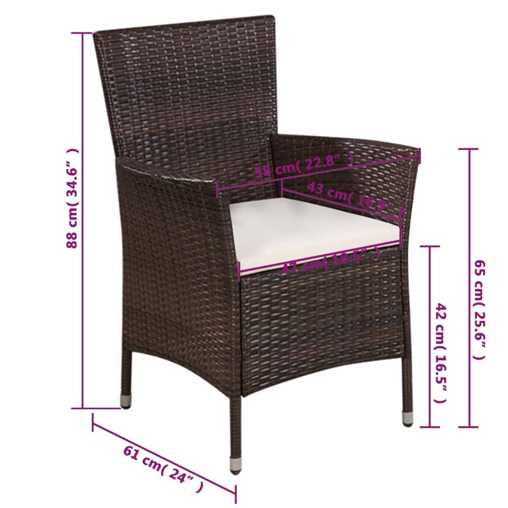 vidaXL barna polyrattan kültéri szék zsámollyal és párnákkal